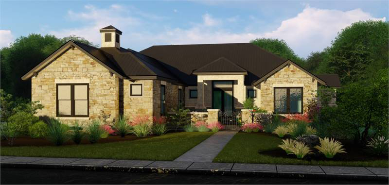 Modern House Plan Front of Home - Marbella Bay Luxury Ranch Home 019S-0004 - Shop House Plans and More