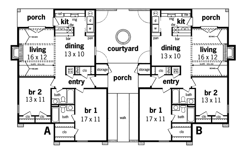 Alberton Stucco Duplex Design Plan 020D-0023 | House Plans and More