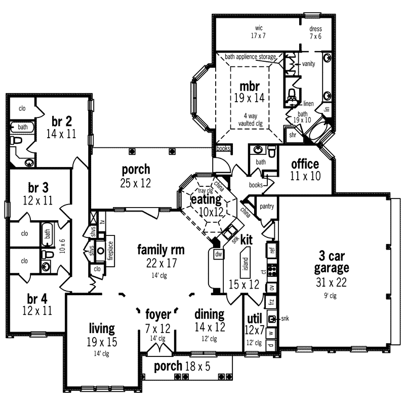 Estrella Ranch Style Home Floor Plan | 4 Bedroom Ranch ...