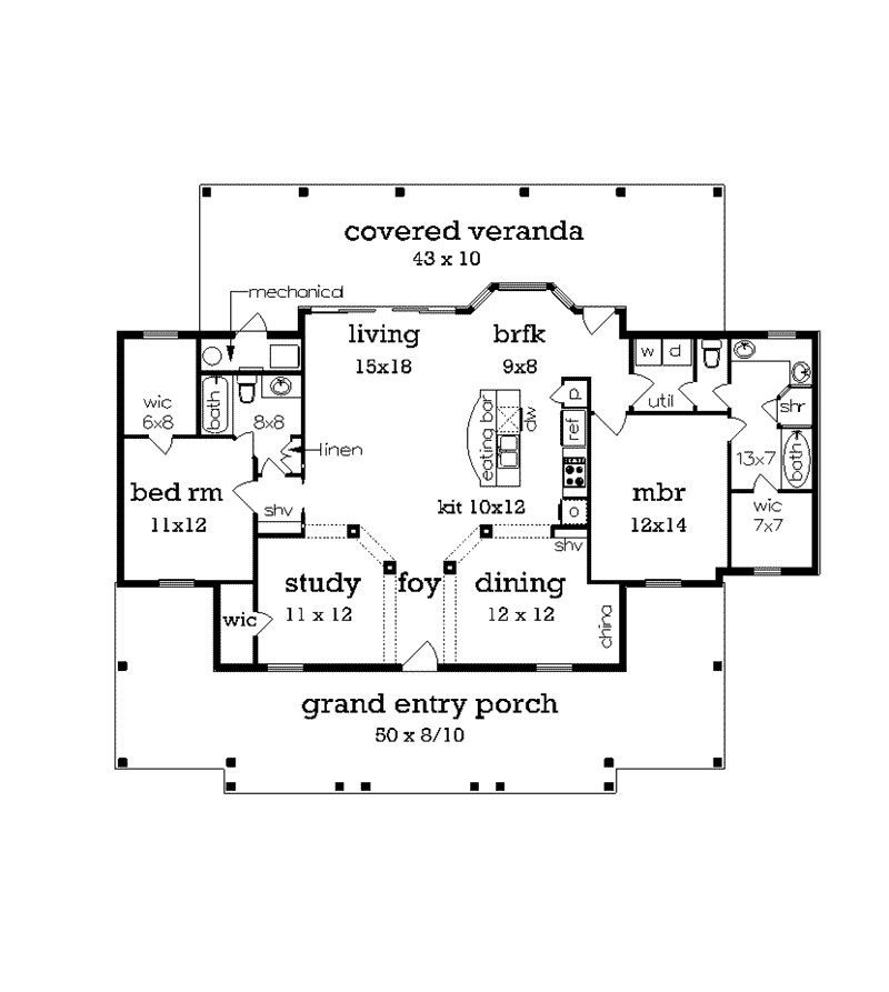 Florida House Plan First Floor - Lantern Lake Country Home 020D-0358 - Shop House Plans and More