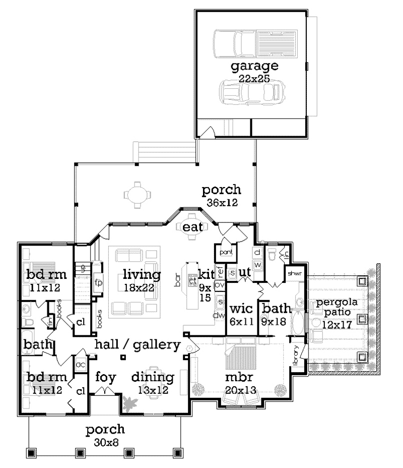 Ranch House Plan First Floor - Grace Hill Craftsman Home 020D-0365 - Search House Plans and More