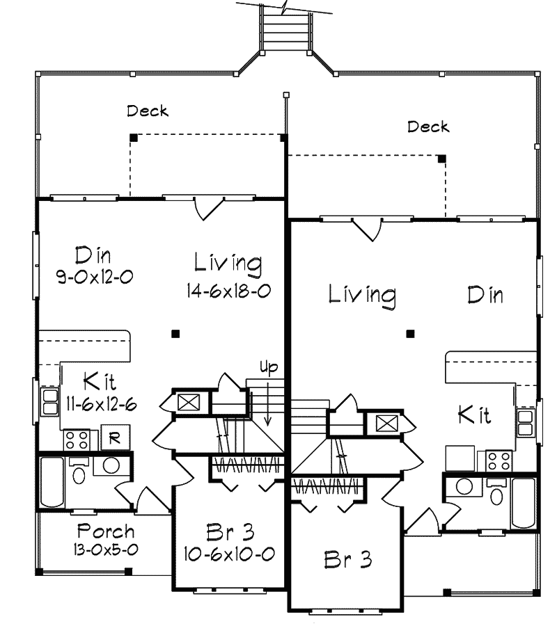 Multi-Family House Plan First Floor - Cottonwood Place Duplex 023D-0013 - Search House Plans and More