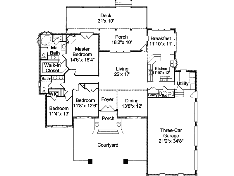 Southern Home Plan First Floor 024D-0048