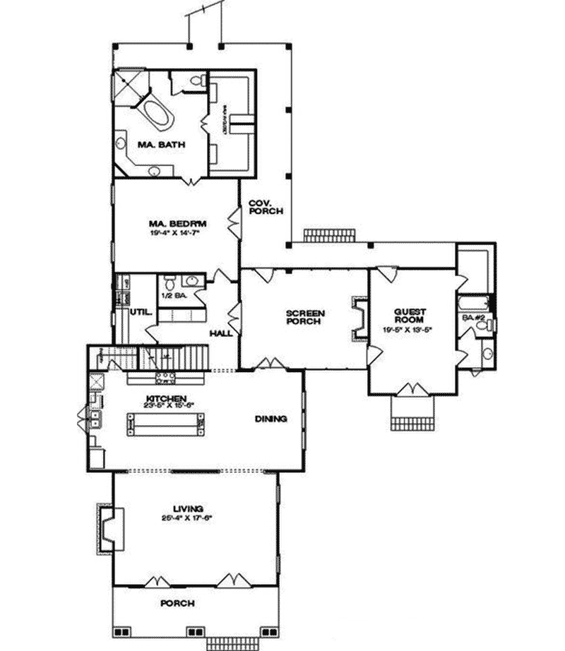 Arts & Crafts Home Plan First Floor 024S-0028