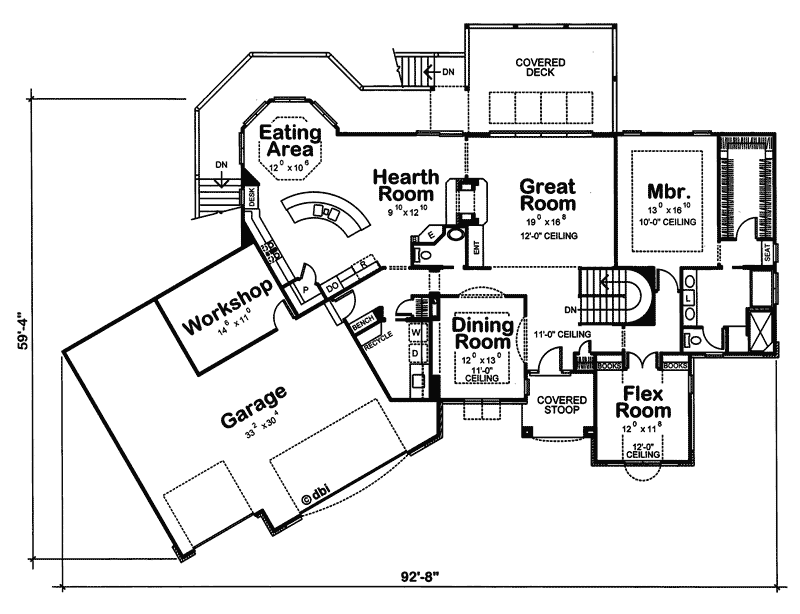 Ranch House Plan First Floor - Brackenville Ranch Home 026D-0193 | House Plans and More