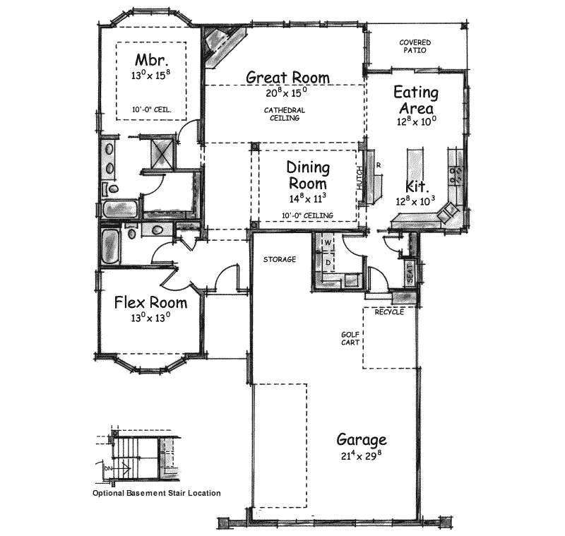 Sandusky Cliff Stucco Ranch Home Plan 026D-1643 - Shop House Plans and More