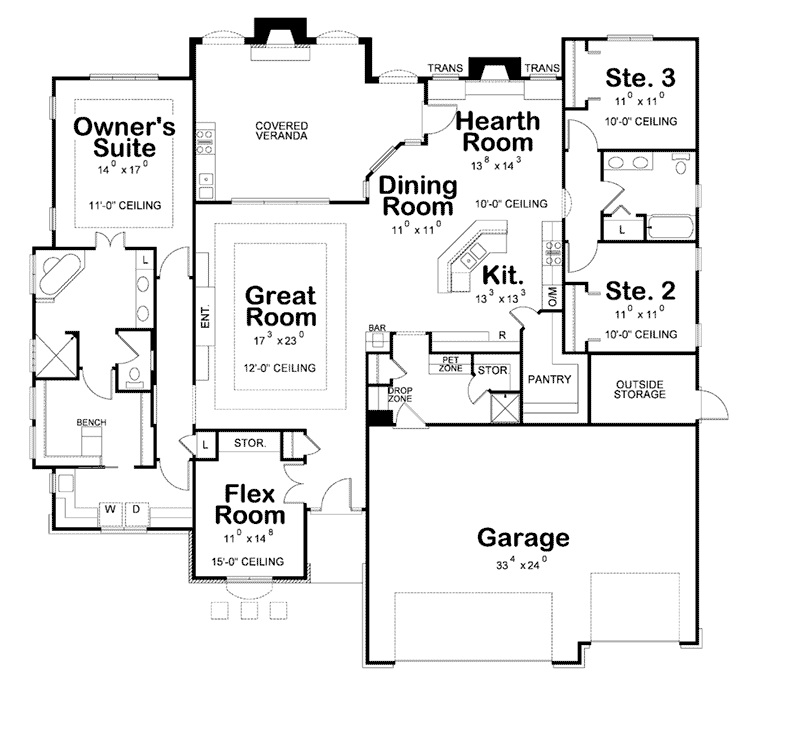 Ranch House Plan First Floor - Jessica Creek Prairie Home 026D-1894 - Search House Plans and More
