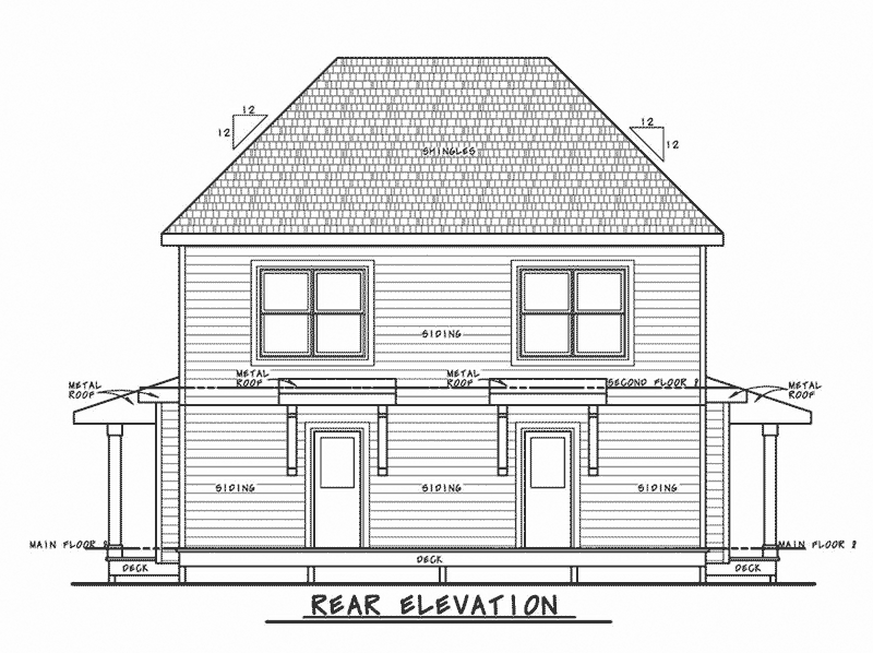 Craftsman House Plan Rear Elevation - Lynnae Country Duplex 026D-2027 - Shop House Plans and More