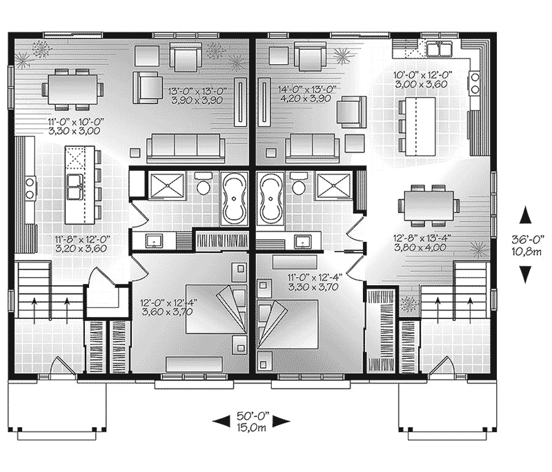 Arts & Crafts House Plan First Floor - Audrey Creek Craftsman Duplex 032D-0819 - Search House Plans and More