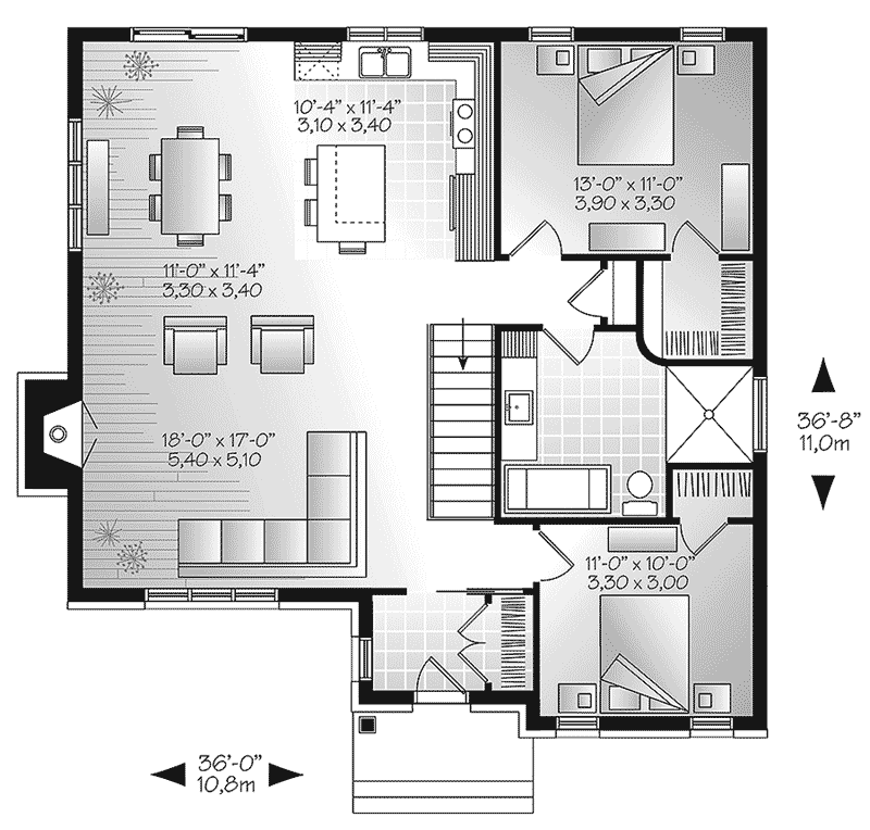 Contemporary House Plan First Floor - Kimber Contemporary Ranch Home 032D-0830 - Search House Plans and More
