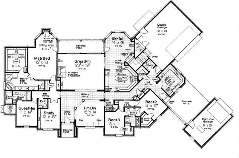 European House Plan First Floor - Kenley Luxury Ranch Home 036D-0202 - Search House Plans and More