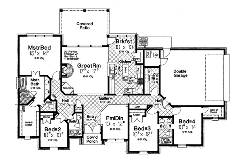 Early American House Plan First Floor - Ewell European Ranch Home 036D-0209 | House Plans and More