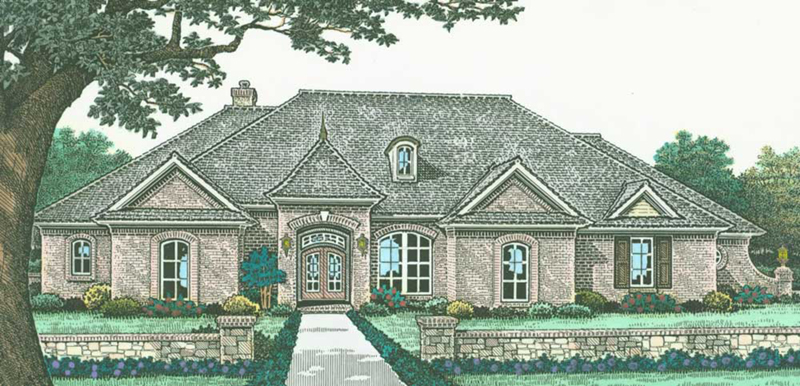 Early American House Plan Front of Home - Ewell European Ranch Home 036D-0209 | House Plans and More