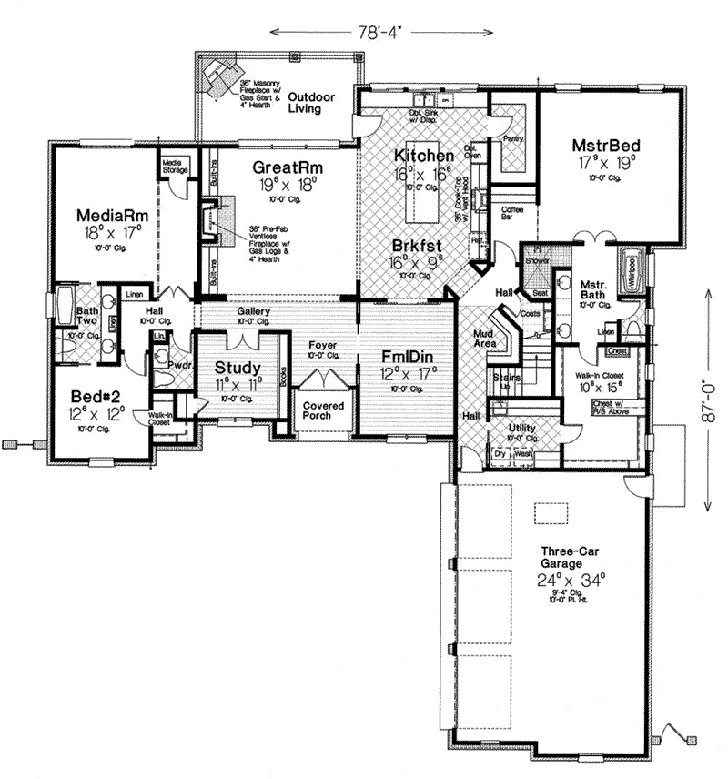 Country French Home Plan First Floor 036D-0220