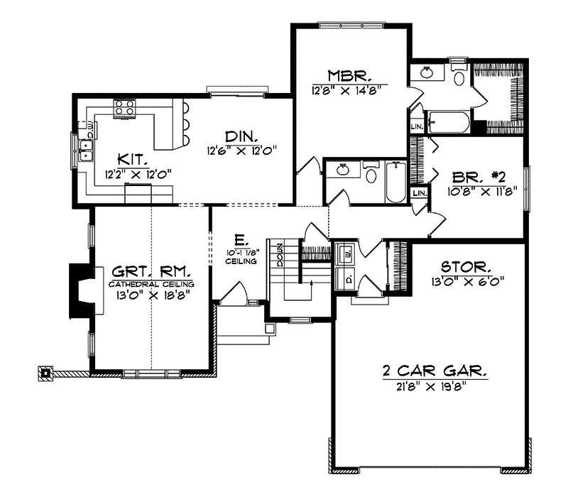 Ranch Home Plan First Floor 051D-0005