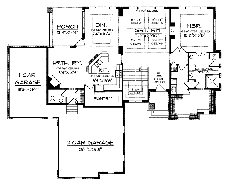 Tudor House Plan First Floor - Parkridge European Home 051D-0188 - Shop House Plans and More