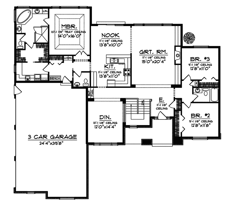 European House Plan First Floor - Fair Hollow Brick Ranch Home 051D-0465 - Search House Plans and More