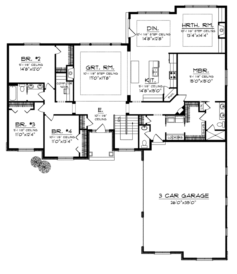 Rustic House Plan First Floor - Martin Pines Ranch Home 051D-0749 - Shop House Plans and More