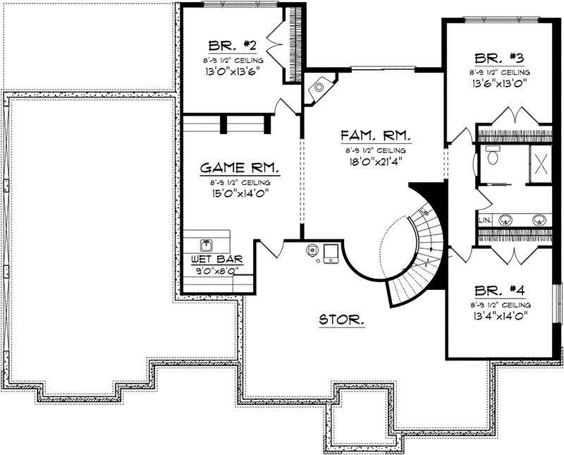 Contemporary House Plan Lower Level Floor - Elwyn Park Sunbelt Home 051D-0754 - Search House Plans and More