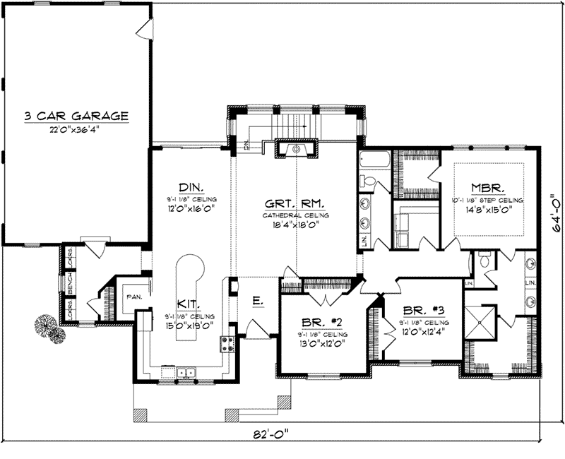 Traditional House Plan First Floor - Baywood Shingle Ranch Home 051D-0764 - Search House Plans and More