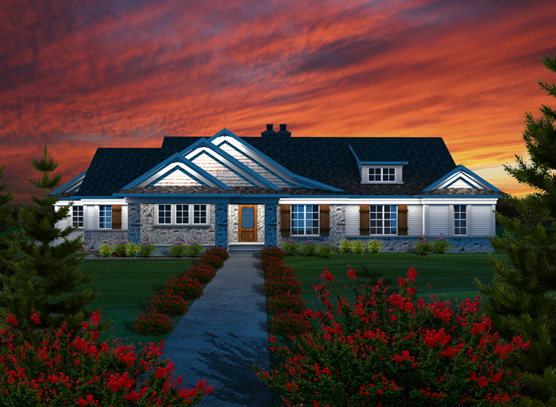 Traditional House Plan Front of Home - Baywood Shingle Ranch Home 051D-0764 - Search House Plans and More