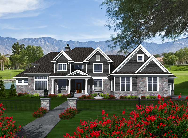 Arts & Crafts House Plan Front of Home - Keagan Luxury Shingle Home 051D-0773 - Search House Plans and More