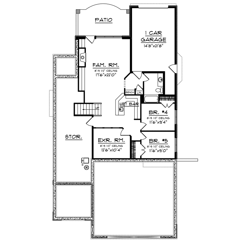 Ranch House Plan Lower Level Floor - Owen Point Craftsman Home 051D-0915 - Shop House Plans and More