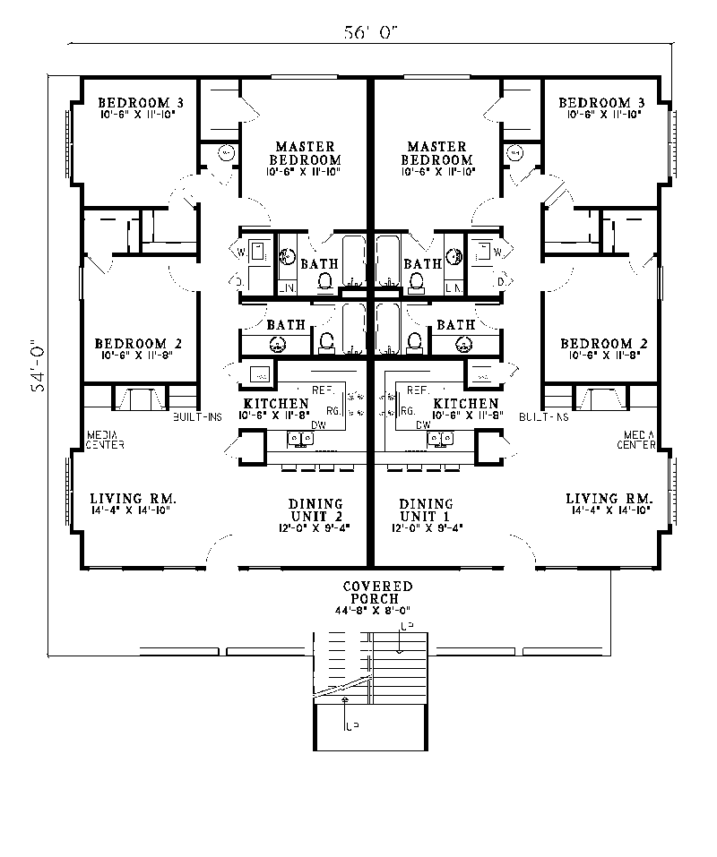 Kimberling Stylish Fourplex Plan 055D-0220 - Search House Plans and More