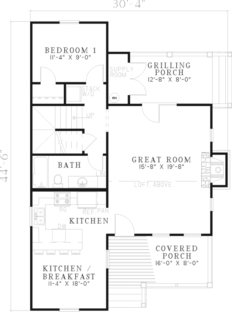 Cabin & Cottage Home Plan First Floor 055D-0430