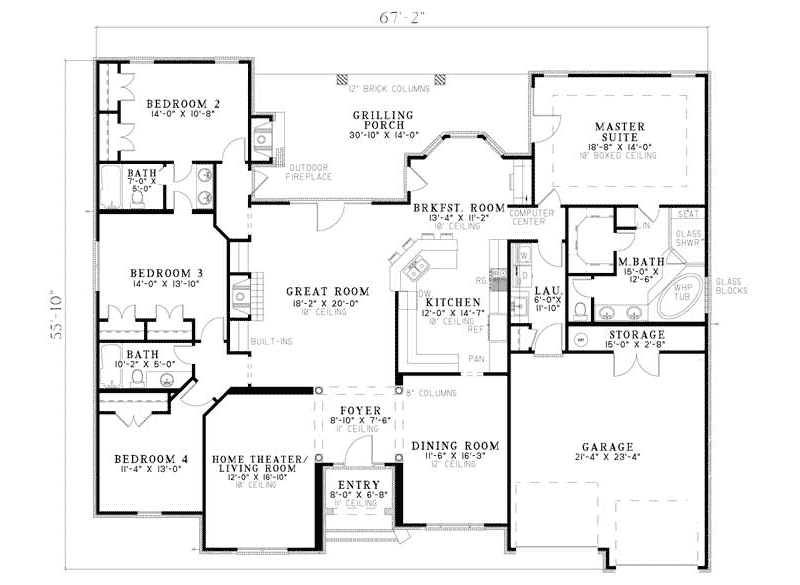 Traditional House Plan First Floor - Luxury One Story House | Traditional Ranch House