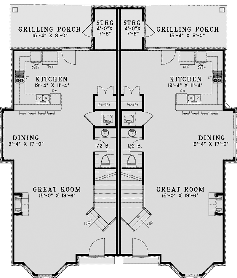 Traditional House Plan First Floor - Osperey Way Duplex Home 055D-1014 - Shop House Plans and More