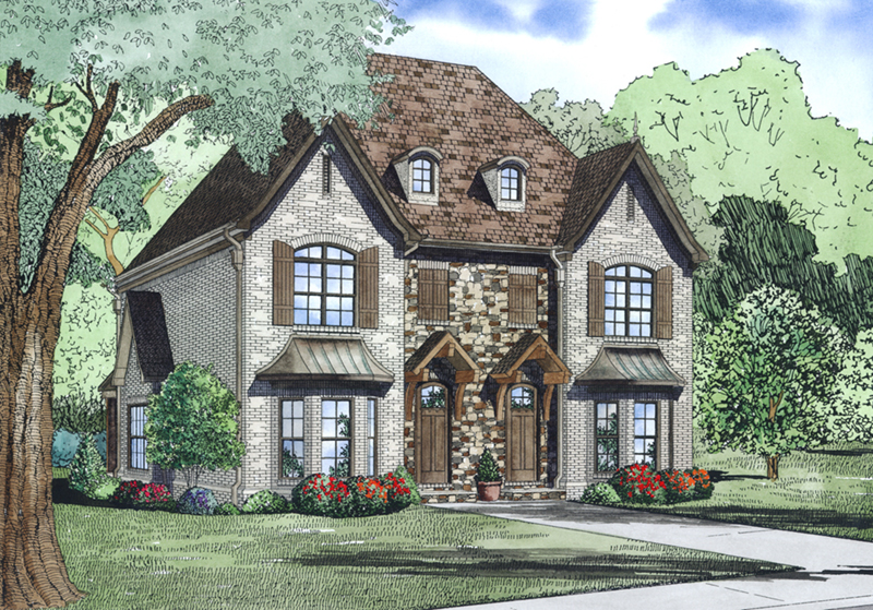 Traditional House Plan Front of Home - Osperey Way Duplex Home 055D-1014 - Shop House Plans and More