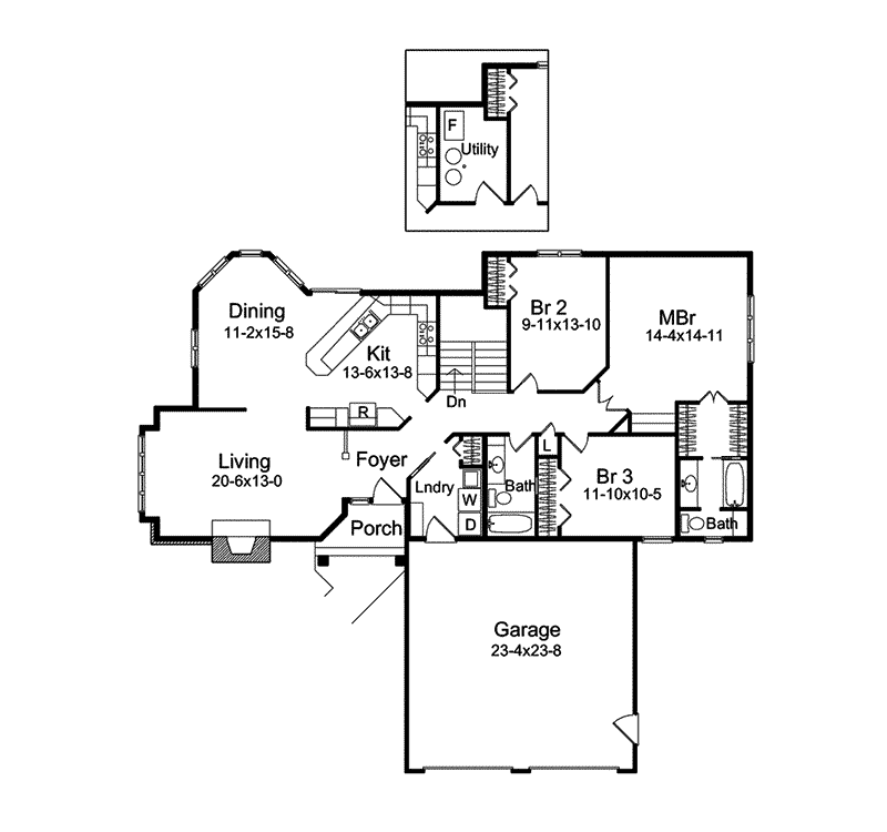 Ranch House Plan First Floor - Lookout Trail Rustic Home 057D-0029 | House Plans and More
