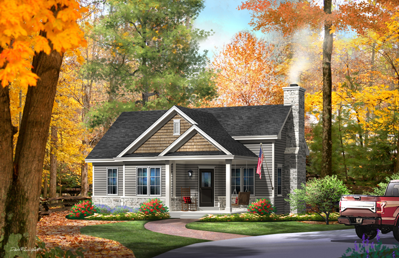 Rustic House Plan Front of Home - Mill River Cottage Home 058D-0195 - Shop House Plans and More