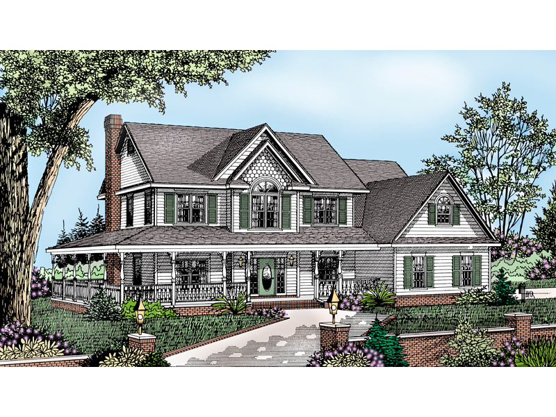 Country Farmhouse With Brick Accents At The Foundation