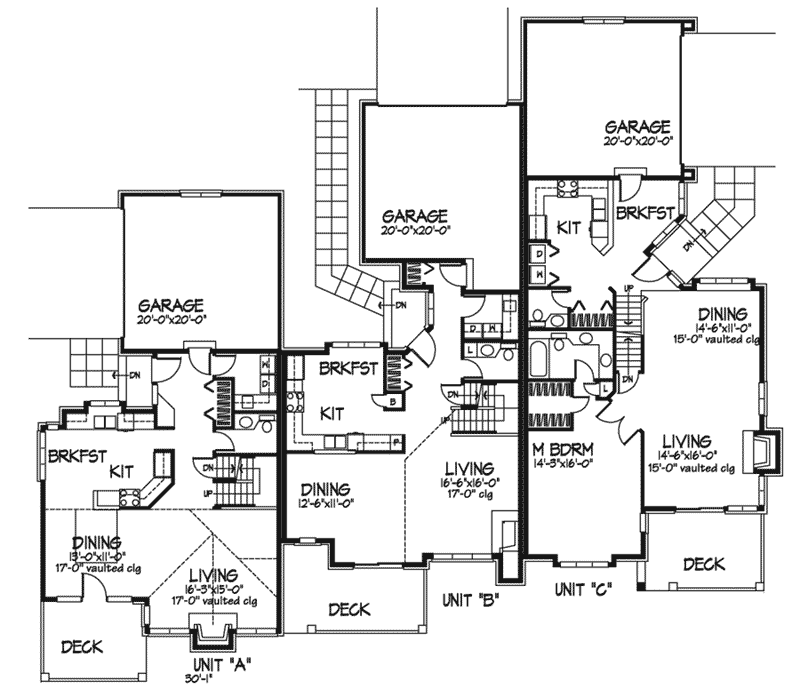 Riverview Place Triplex Plan Plan 072d 0240 House Plans And More