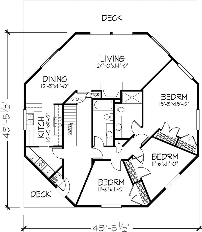 Contemporary House Plan First Floor - Hidden Forest Vacation Home 072D-1087 | House Plans and More