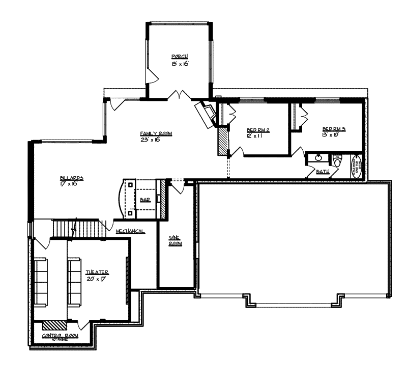 Ranch House Plan Lower Level Floor - Oaktimber Luxury Ranch House | Modern Ranch House Plan