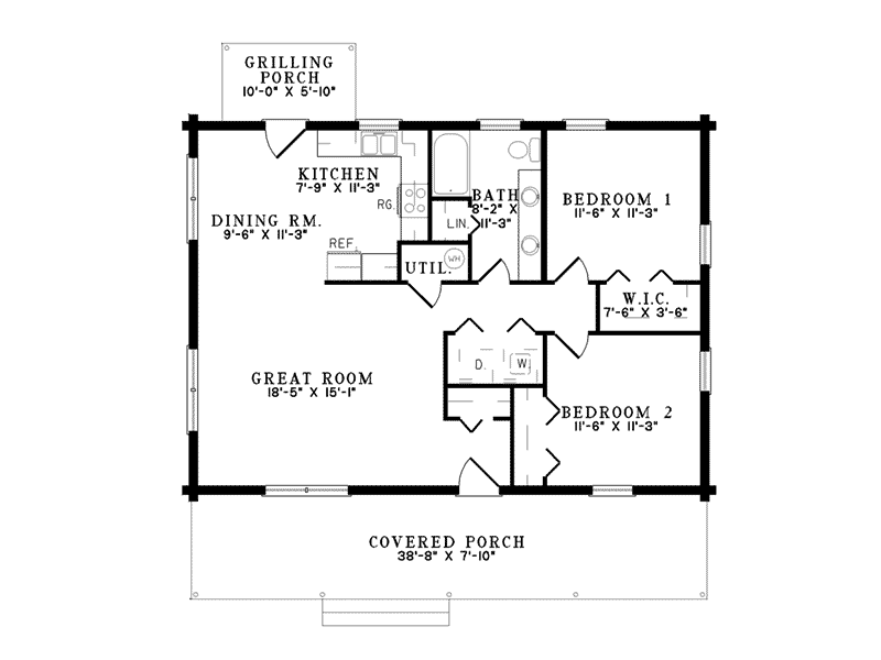 Mountain House Plan First Floor - Kodiak Pond Log Home 073D-0016 | House Plans and More