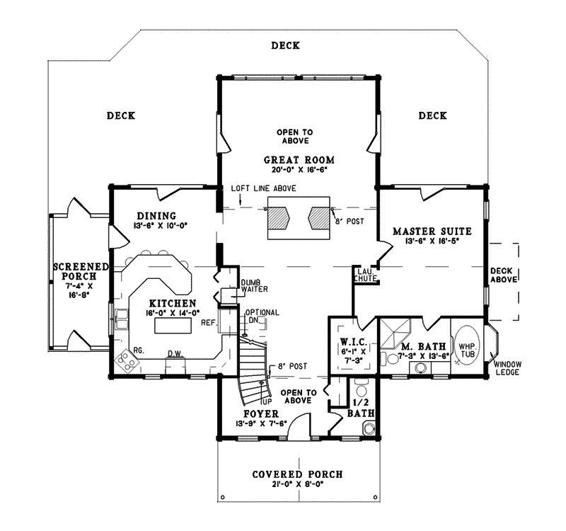 Southern House Plan First Floor - Sitka Rustic Country Log Home 073D-0021 | House Plans and More