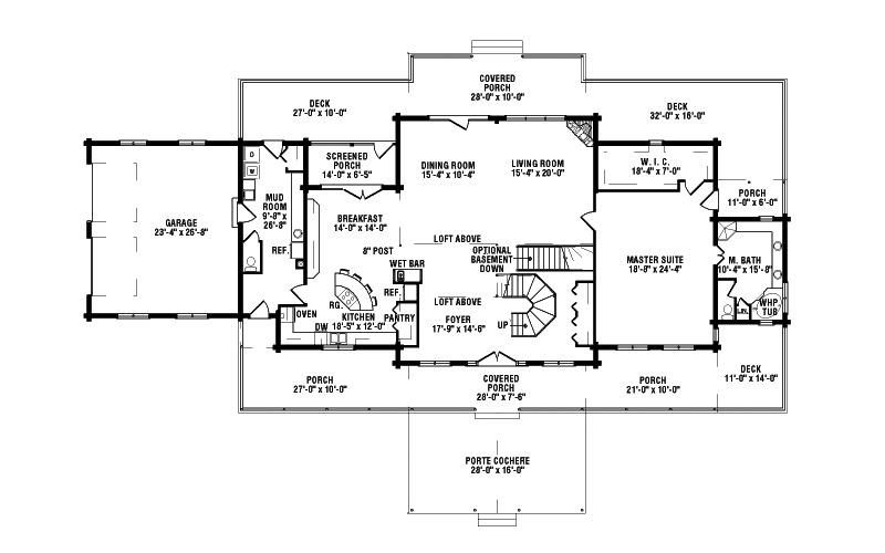 Cabin & Cottage House Plan First Floor - Amherst Terrace Luxury Log Home 073D-0040 | House Plans and More