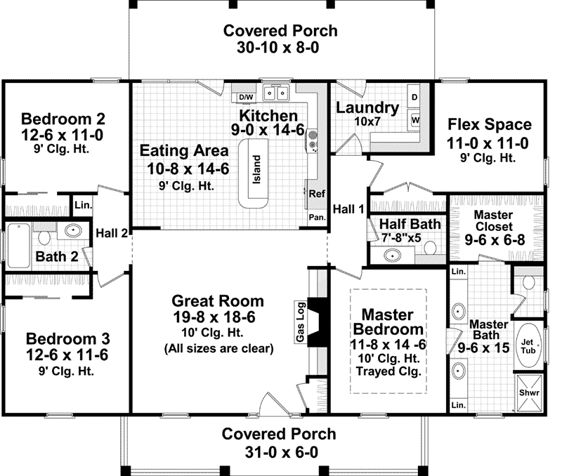 Colonial House Plan First Floor - Williamsberg Country Home 077D-0259 | House Plans and More