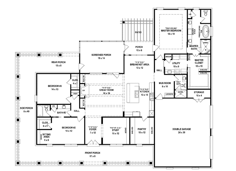 Southern Plantation House Plan First Floor - 087D-1775 | House Plans and More