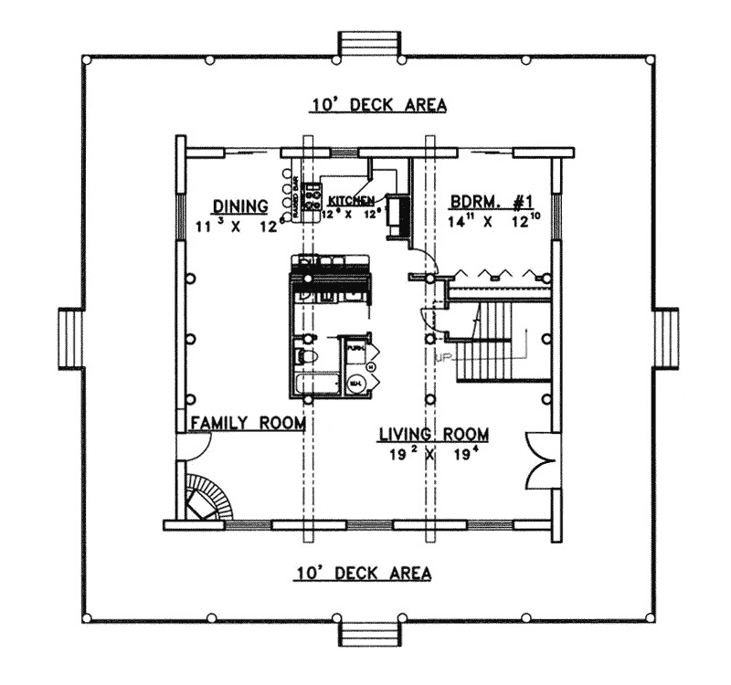 Rustic House Plan First Floor - Elk Run Rustic Home 088D-0058 - Search House Plans and More