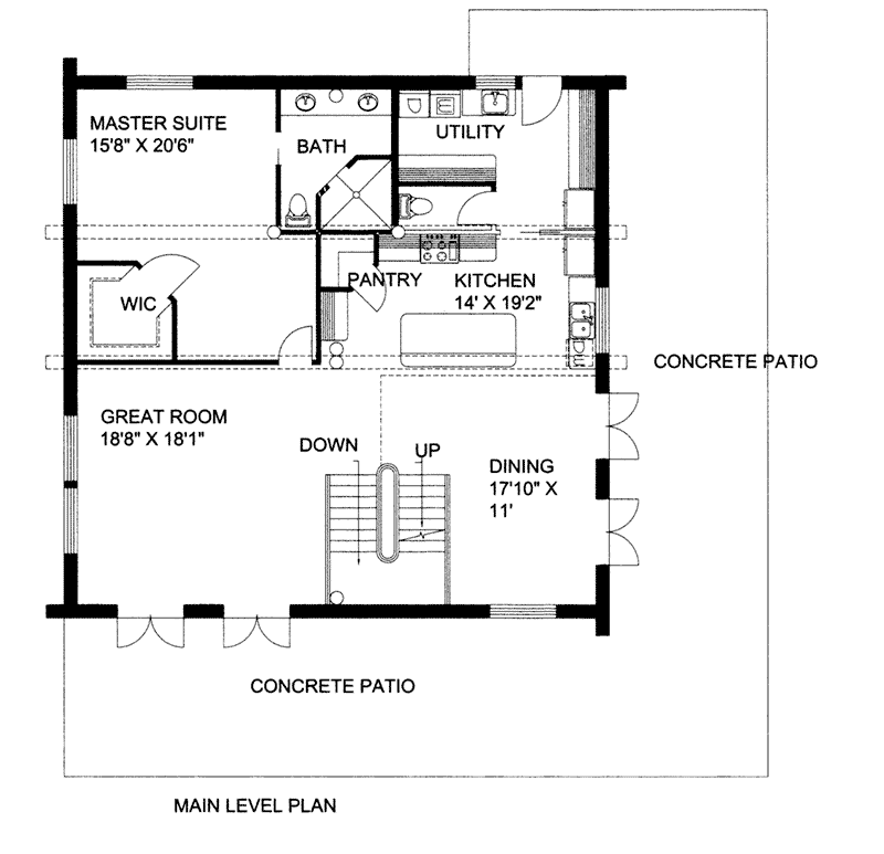 Log House Plan First Floor - 088D-0404 - Shop House Plans and More