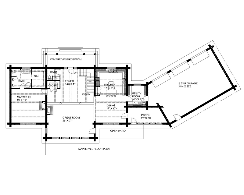 Log House Plan First Floor - 088D-0410 - Shop House Plans and More