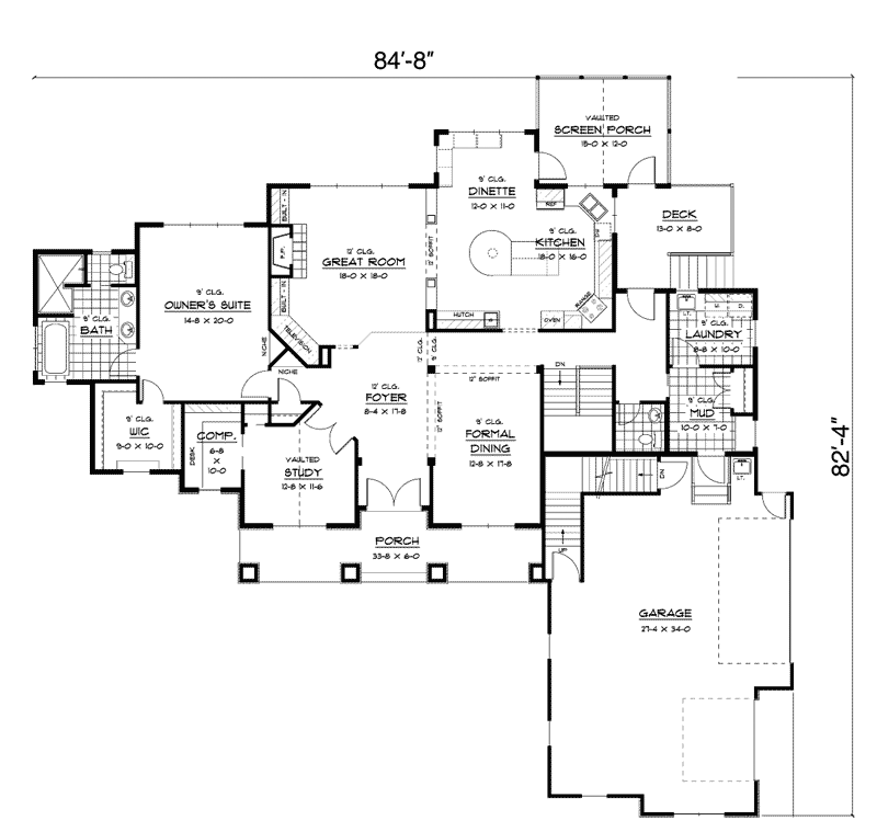 Ranch House Plan First Floor - Price Meadow Country French 091D-0470 - Shop House Plans and More