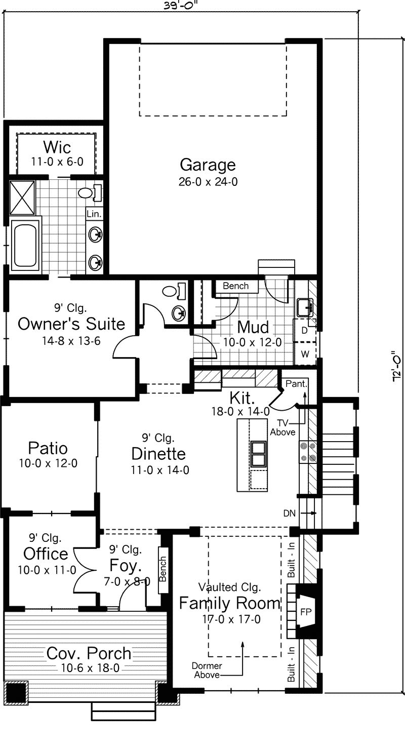 Shingle House Plan First Floor - Bellewood Arts And Crafts Home 091D-0479 - Search House Plans and More