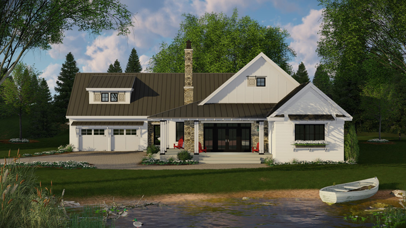 Farmhouse Plan Front of Home - Canoe Cove Modern Farmhouse 091D-0506 - Search House Plans and More