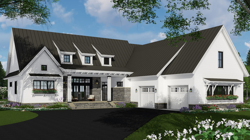 Farmhouse Plan Front of Home - Ellis Hill Modern Farmhouse 091D-0517 - Search House Plans and More